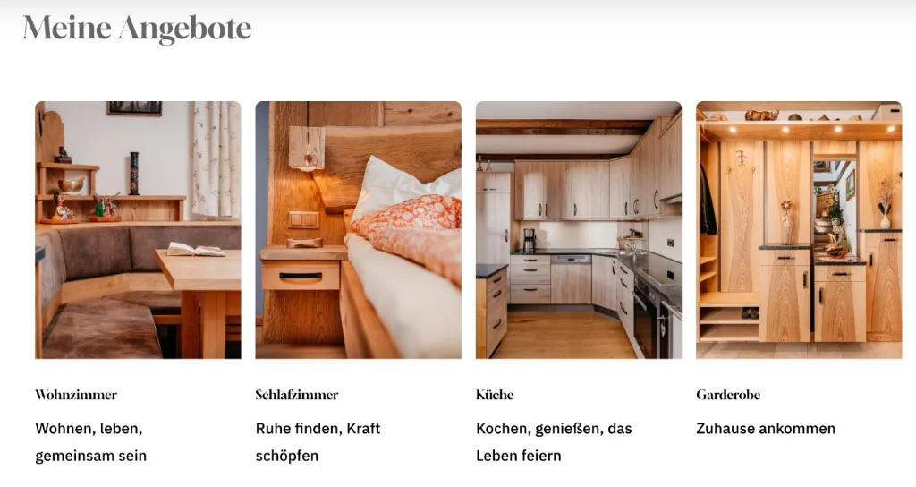 Meine Angebote auf born-to-be-tischler.at – Wohnzimmer, Schlafzimmer, Küche und Garderobe mit Projektfotos