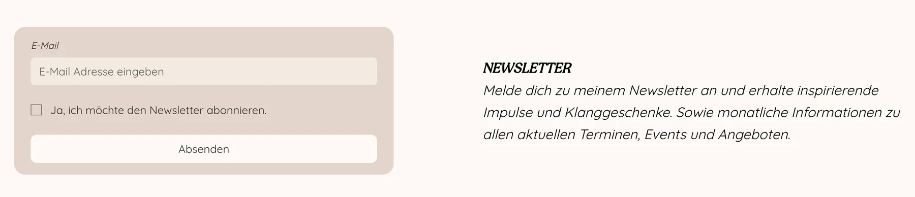 Klangfülle – Kontaktformular und Newsletter