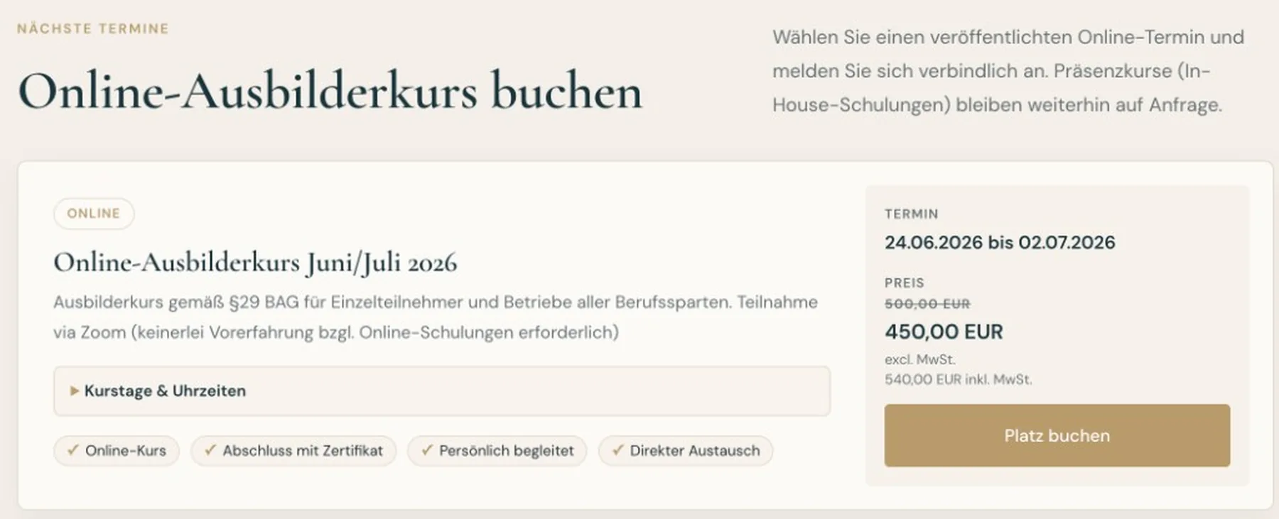 Lehrlingsausbilder – Online-Ausbilderkurs buchen