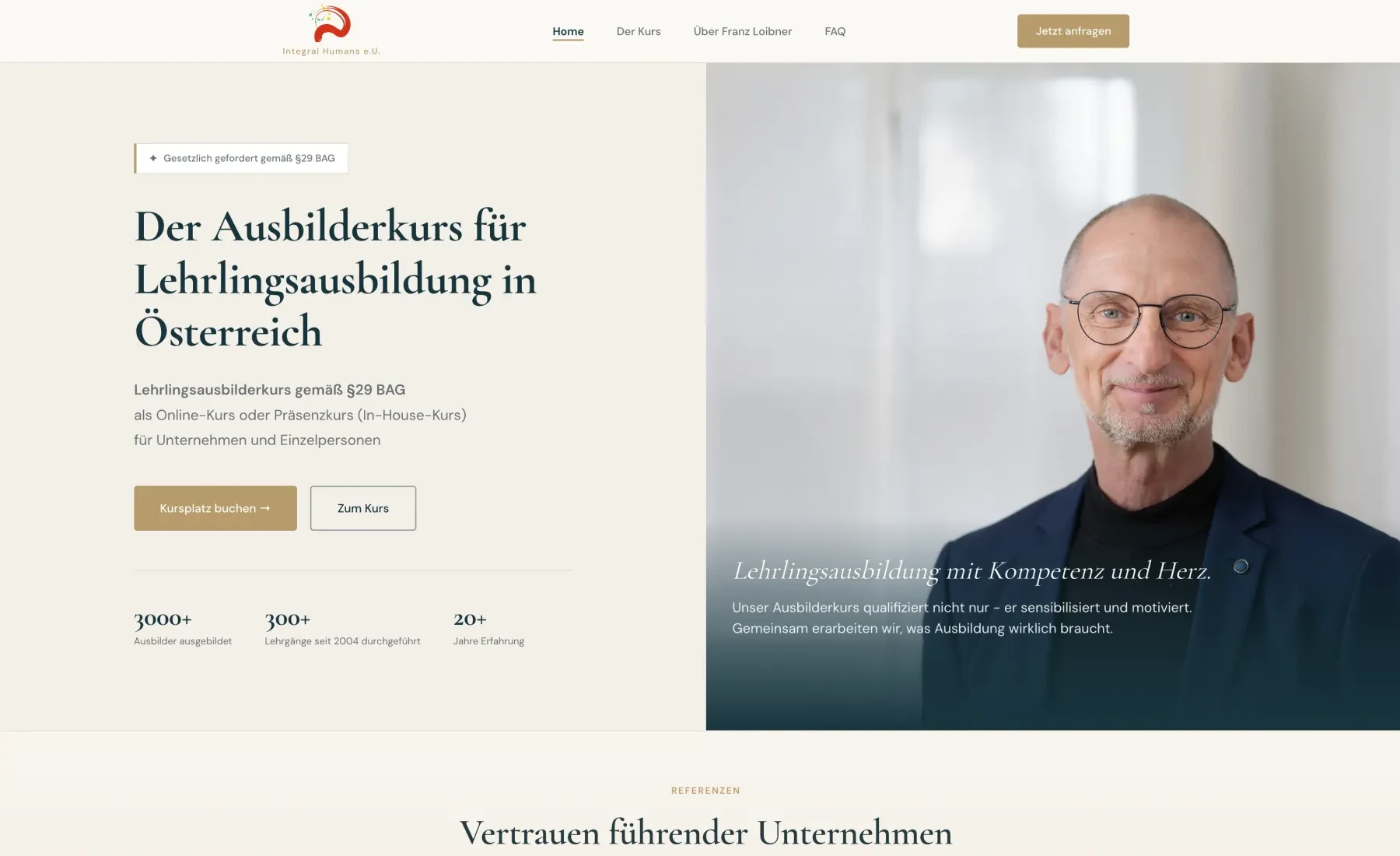 Lehrlingsausbilder – Startseite mit Kursübersicht