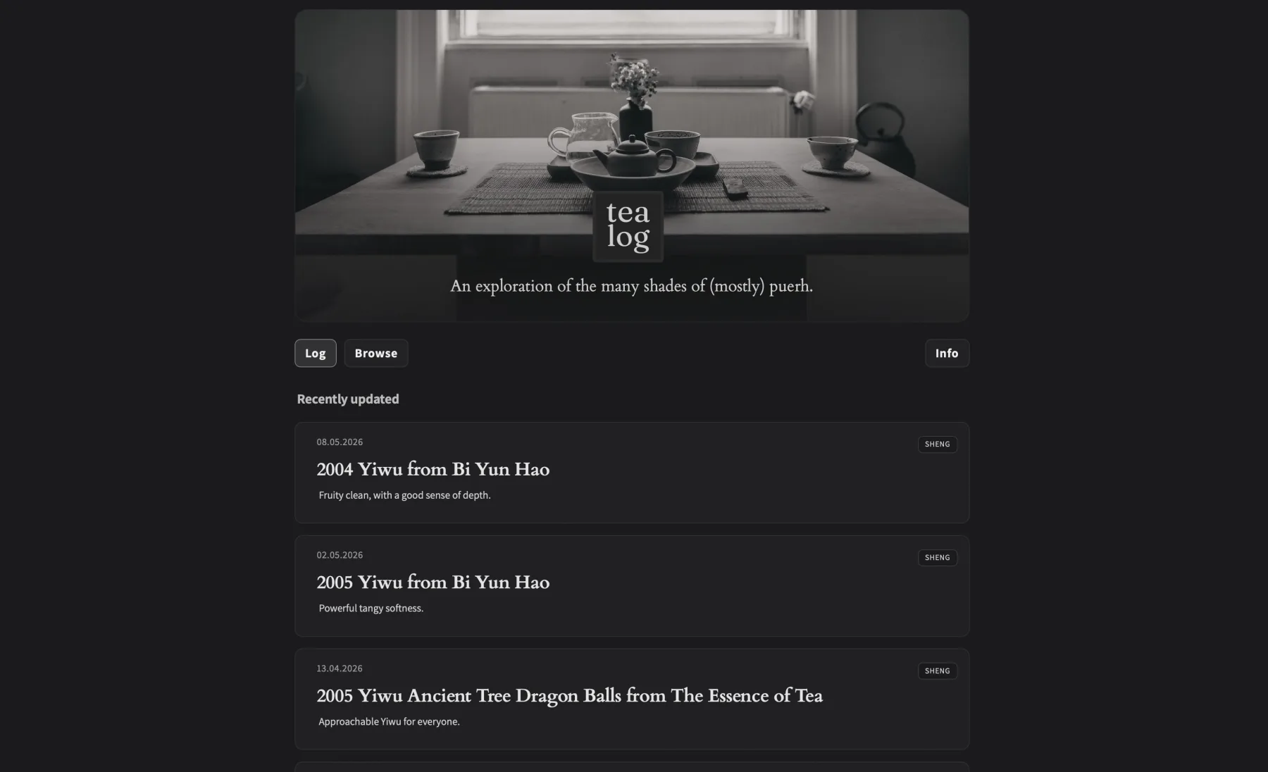 Tea Log Website Vorschau